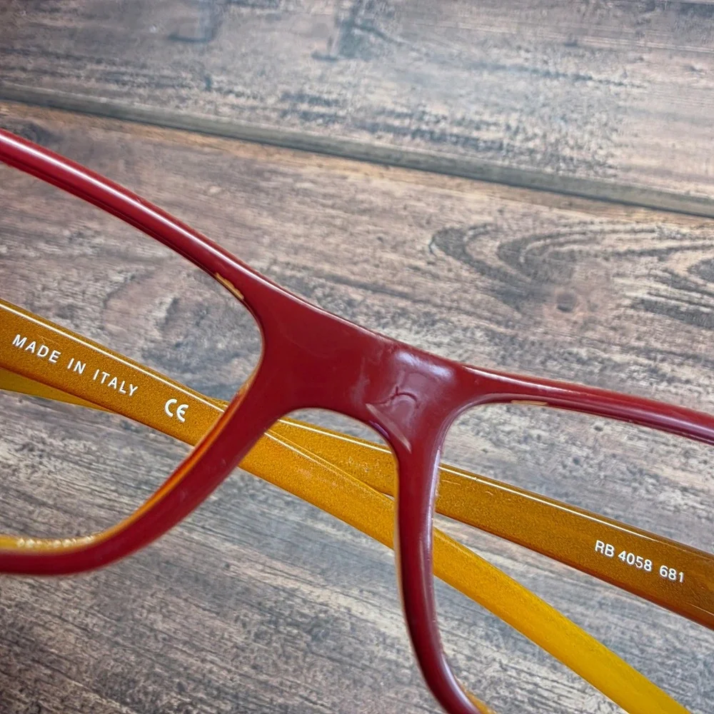 Ray-Ban RB 4058 681 Burgundy Amber Rectangular Eyeglass Frames Made in Italy